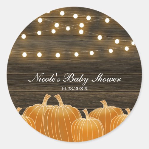 Fall Pumpkins  String Lights Rustic Bridal Shower Classic Round Sticker