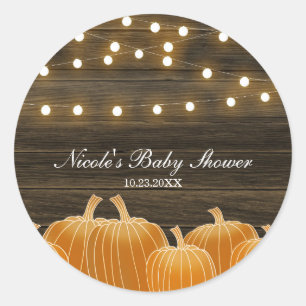 Fall Pumpkins & String Lights Rustic Bridal Shower Classic Round Sticker