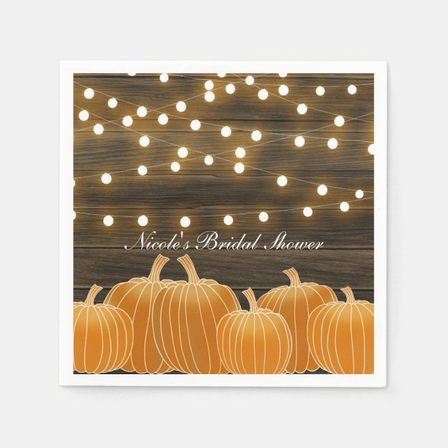 Fall Pumpkins & String Lights Rustic Bridal Shower Paper Napkins (Front)