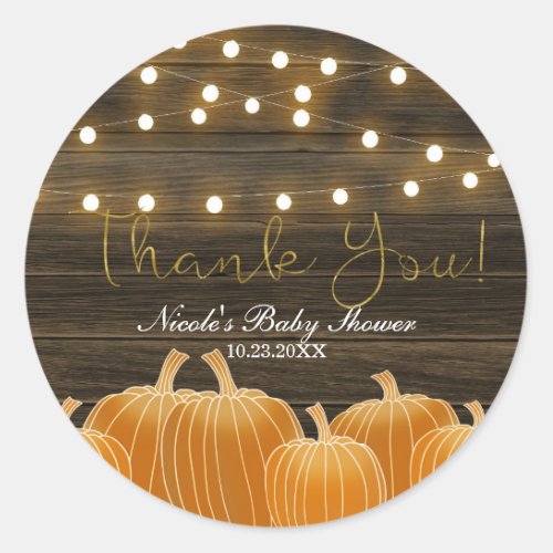 Fall Pumpkins String Lights Rustic Thank You Favor Classic Round Sticker