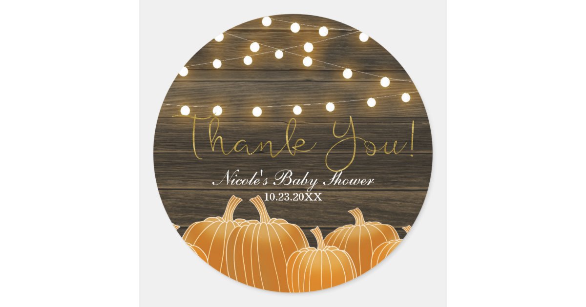 Fall Pumpkins String Lights Rustic Thank You Favor Classic Round ...