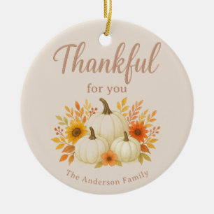Fall Pumpkins & Sunflowers Elegant Thanksgiving Ceramic Ornament