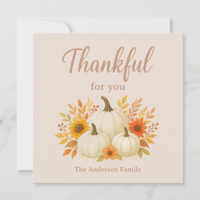 Fall Pumpkins & Sunflowers | Elegant Thanksgiving Holiday Card (Front)