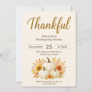 Fall Pumpkins & Sunflowers   Elegant Thanksgiving Invitation