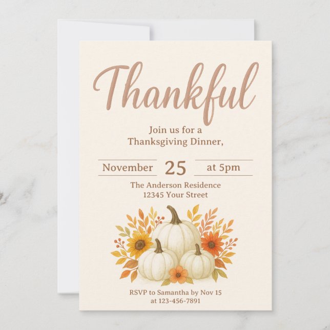 Fall Pumpkins & Sunflowers | Elegant Thanksgiving Invitation (Front)