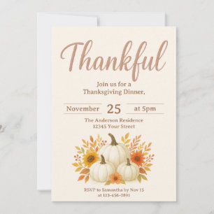 Fall Pumpkins & Sunflowers   Elegant Thanksgiving Invitation