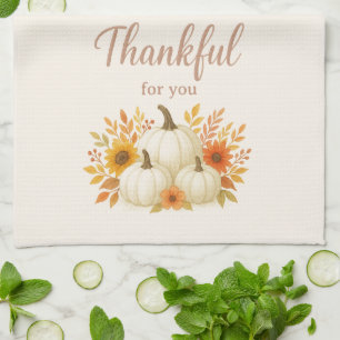 Fall Pumpkins & Sunflowers   Elegant Thanksgiving Kitchen Towel