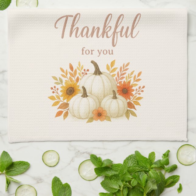 Fall Pumpkins & Sunflowers | Elegant Thanksgiving Kitchen Towel (Folded)