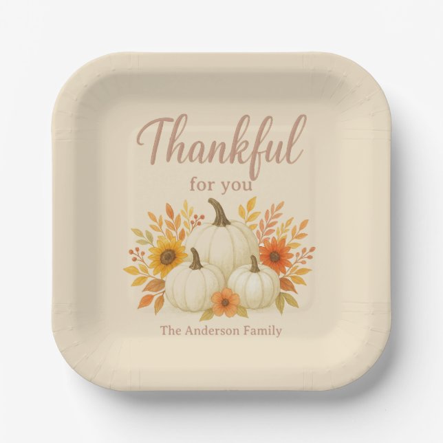 Fall Pumpkins & Sunflowers | Elegant Thanksgiving Paper Plates (Front)