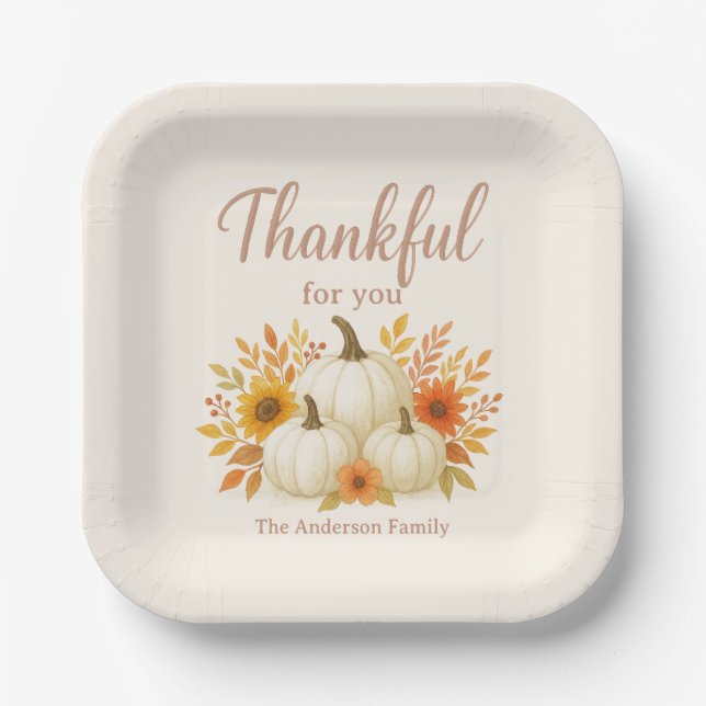 Fall Pumpkins & Sunflowers | Elegant Thanksgiving Paper Plates (Front)