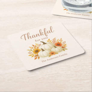 Fall Pumpkins & Sunflowers Elegant Thanksgiving Square Paper Coaster