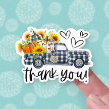 Fall Pumpkins Sunflowers Pickup Truck Thank You