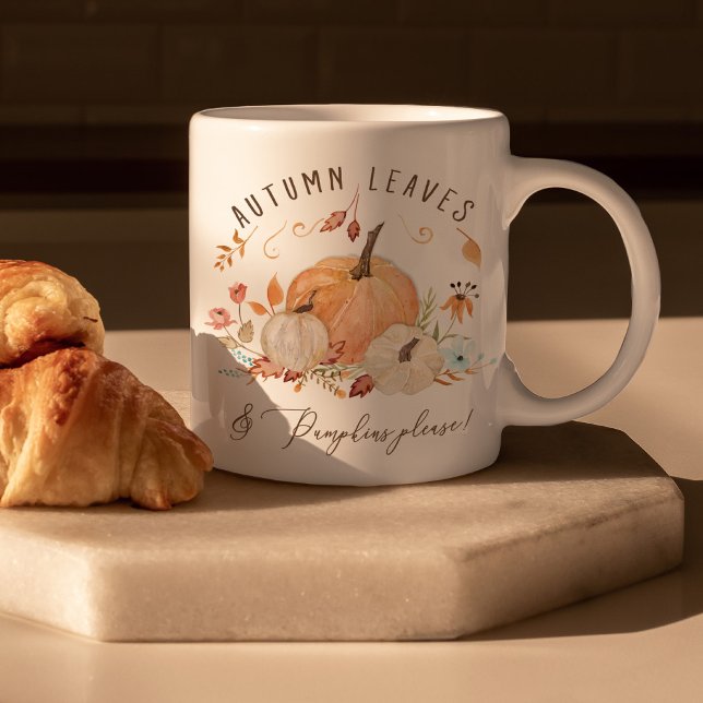 Fall Pumpkins Watercolor Autumn Leaves and Floral  Coffee Mug (Creator Uploaded)