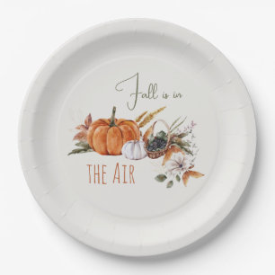Fall Pumpkins Watercolor Autumn Leaves and Floral Paper Plates