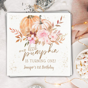 Fall Pumpkins Watercolor Boho Girl 1st Birthday Napkins