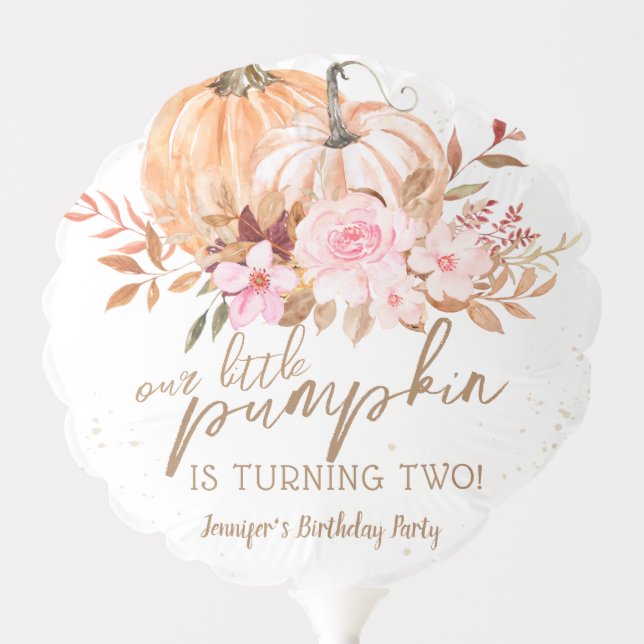 Fall Pumpkins Watercolor Boho Girl 2nd Birthday Balloon (Front)