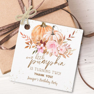 Fall Pumpkins Watercolor Boho Girl 2nd Birthday Favor Tags