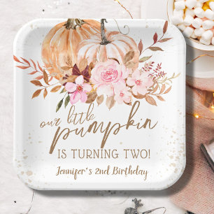 Fall Pumpkins Watercolor Boho Girl 2nd Birthday Paper Plates