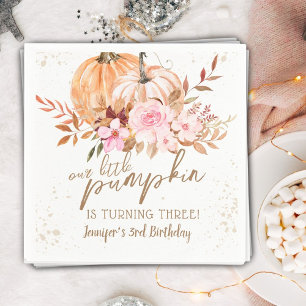 Fall Pumpkins Watercolor Boho Girl 3rd Birthday Napkins