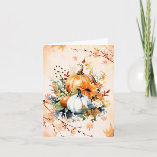 Fall Pumpkins Watercolor Floral Blank Card