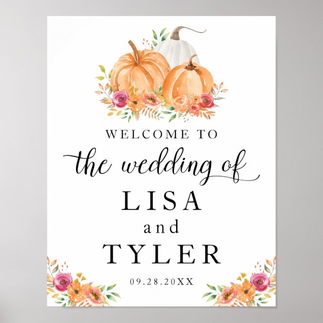 Fall Pumpkins Wedding Welcome Poster (Front)