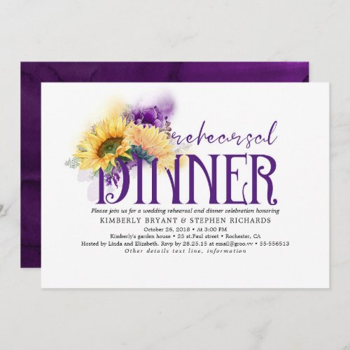 Fall Purple and Yellow Floral Rehearsal Dinner Invitation