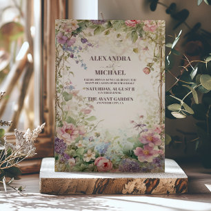 Fall Purple Floral Art Nouveau Wedding Invitation