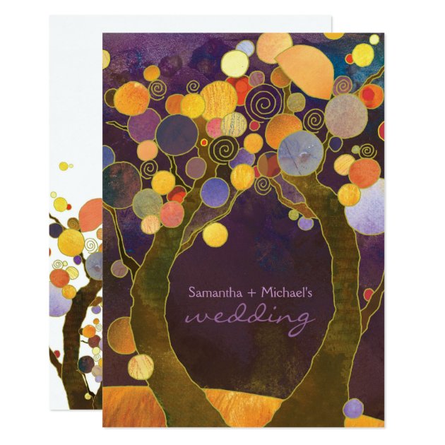 Fall Purple Love Trees Romantic Wedding Invitation