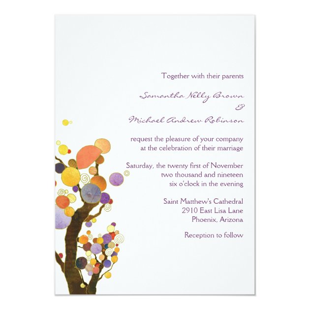 Fall Purple Love Trees Romantic Wedding Invitation