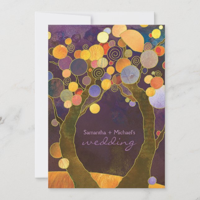 Fall Purple Love Trees Romantic Wedding Invitation (Front)
