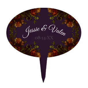 Fall Purple Rustic Orange Wedding Elegant Gothic Cake Topper