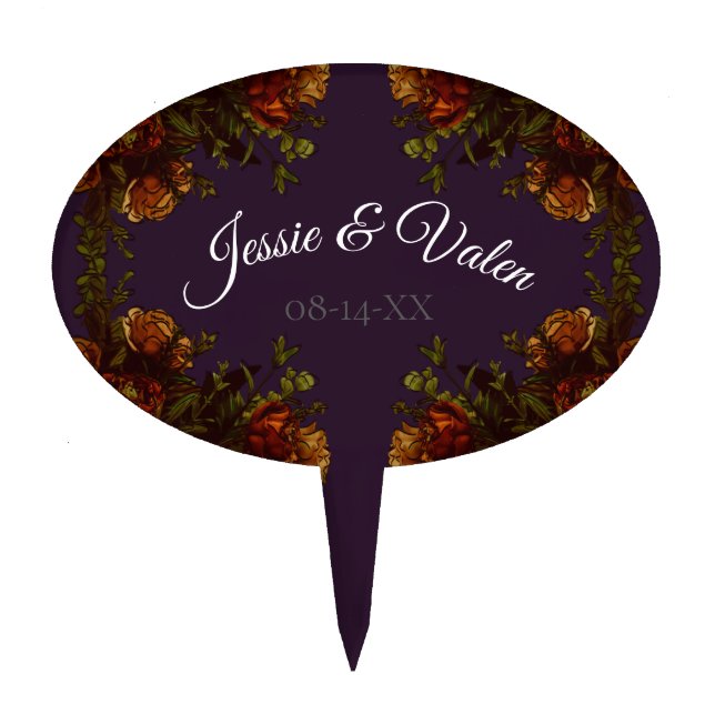 Fall Purple Rustic Orange Wedding Elegant Gothic Cake Topper (Front)