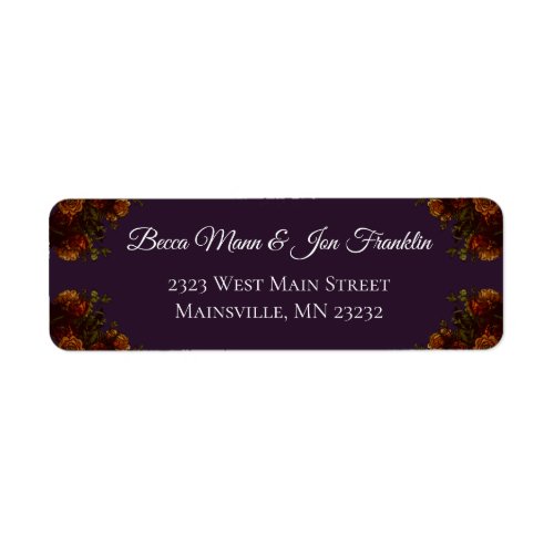 Fall Purple Rustic Orange Wedding Elegant Gothic Label