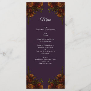 Fall Purple Rustic Orange Wedding Elegant Gothic Menu