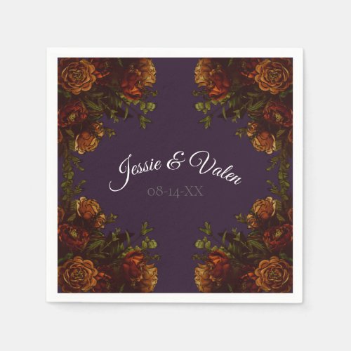 Fall Purple Rustic Orange Wedding Elegant Gothic Napkins