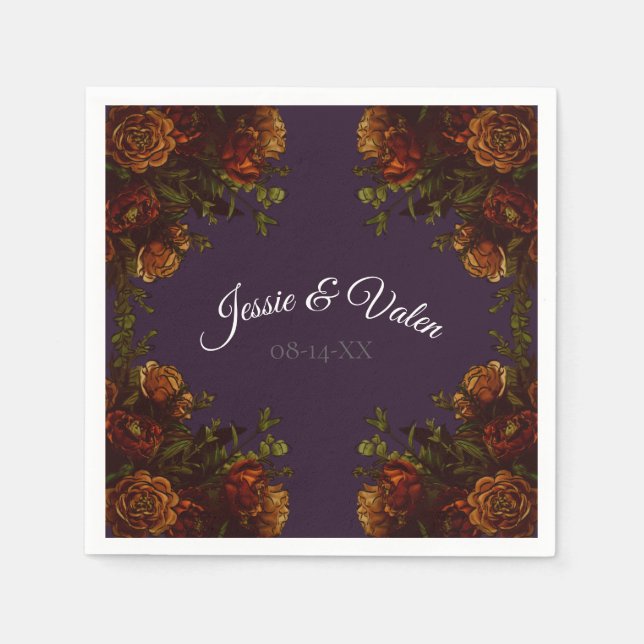 Fall Purple Rustic Orange Wedding Elegant Gothic Napkins (Front)