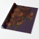 Fall Purple Rustic Orange Wedding Elegant Gothic Wrapping Paper<br><div class="desc">These elegant gothic style wedding invitations have a rich and beautiful purple background with rustic orange fall botanicals,  flowers and leaves on the corners.  They are perfect for a gothic style event in the fall with deep purple and rich dark colors.</div>