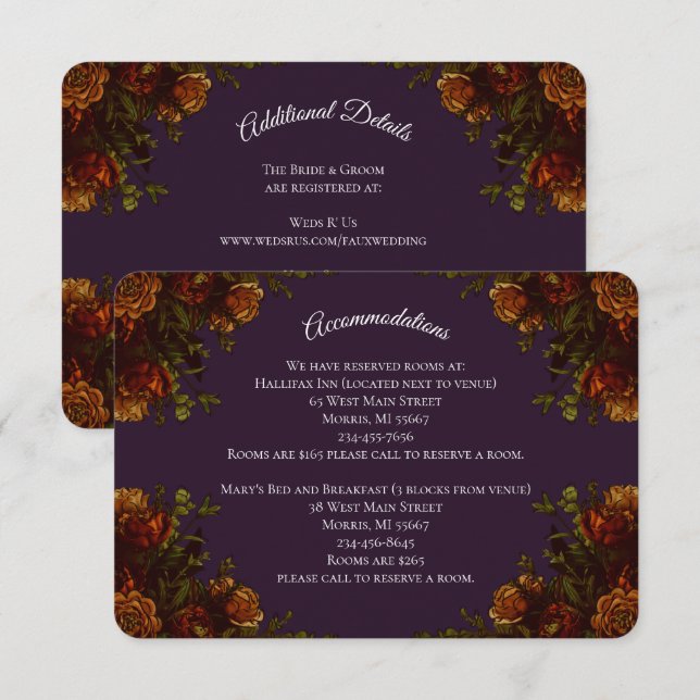 Fall Purple Rustic Wedding Elegant Enclosure Card (Front/Back)