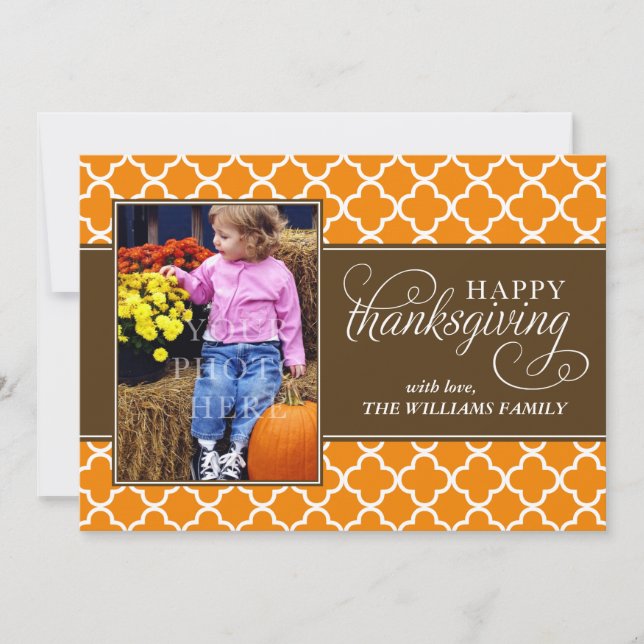 Fall Quatrefoil Pattern Thanksgiving Cards (Front)