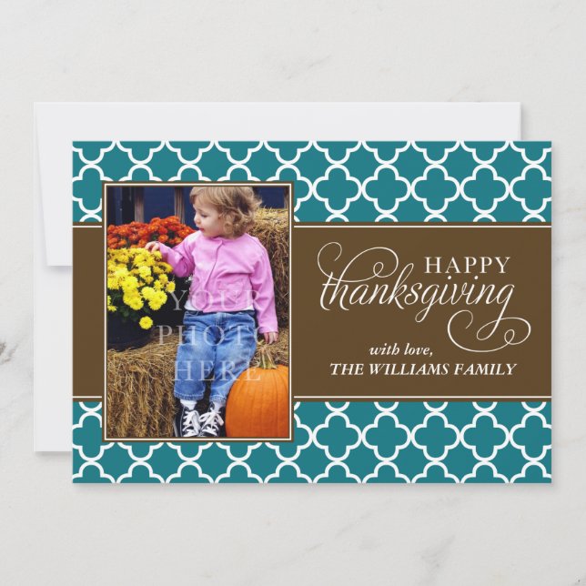 Fall Quatrefoil Pattern Thanksgiving Photo Holiday Card (Front)