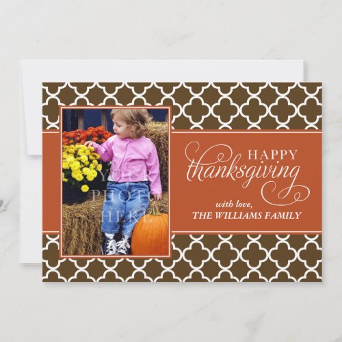 Fall Quatrefoil Pattern Thanksgiving Photo Holiday Card