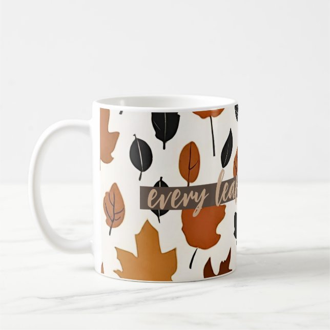 Fall Quote Leaves Pattern Customizable Text Mug (Left)