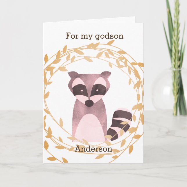Fall Raccoon Birthday Godson Card (Front)