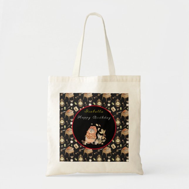 Fall Raccoon Customize Text and Color Tote Bag (Front)