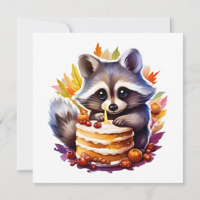 Fall Raccoon with a 1th Birthday cake (Front)