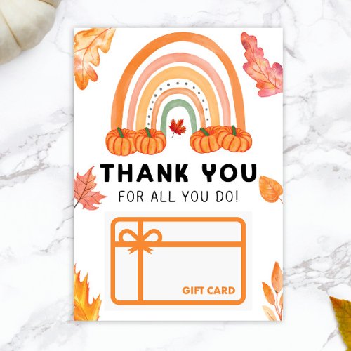 Fall Rainbow Pumpkin Thank You Gift Card Holder