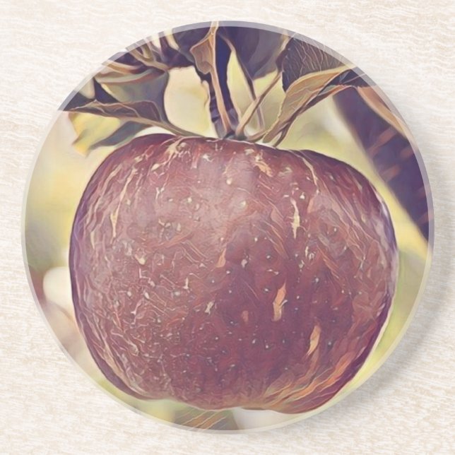 Fall red apple fruit and leaves watercolor  coaster (Front)