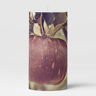 Fall red apple fruit and leaves watercolor pillar candle