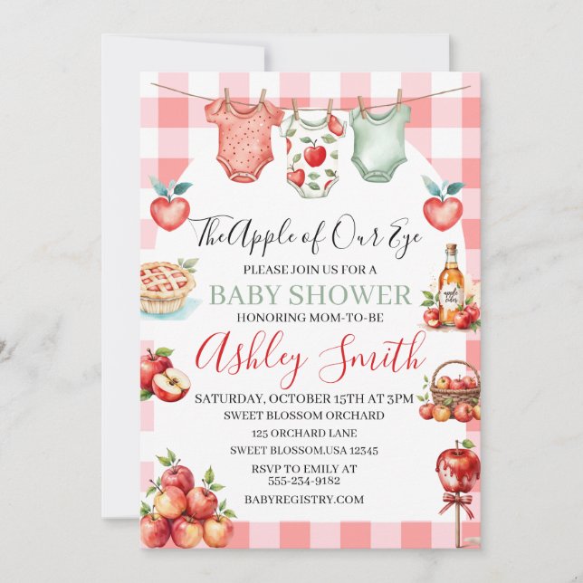 Fall Red Apple of My Eye Baby Shower Invitation (Front)