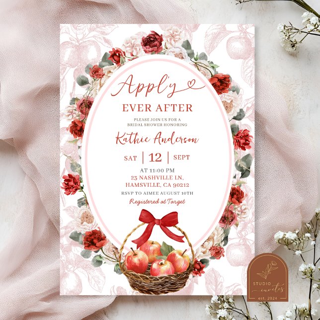 Fall Red Apple Toile Bridal Shower  Invitation (Creator Uploaded)